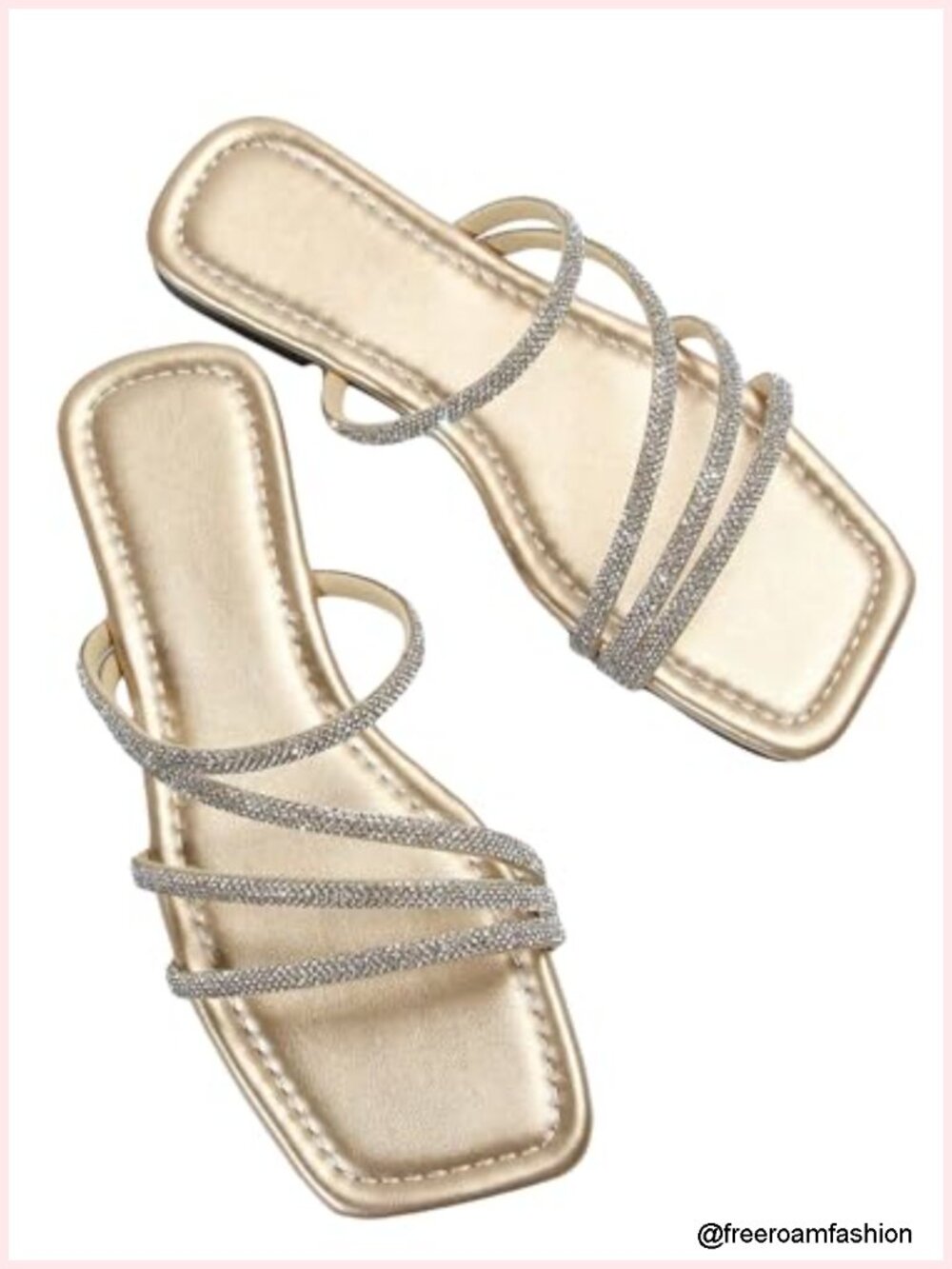 Rhinestone Wedding Flat Sandals Sparkly Strappy Slip On Bling Bridal Slide Shoes